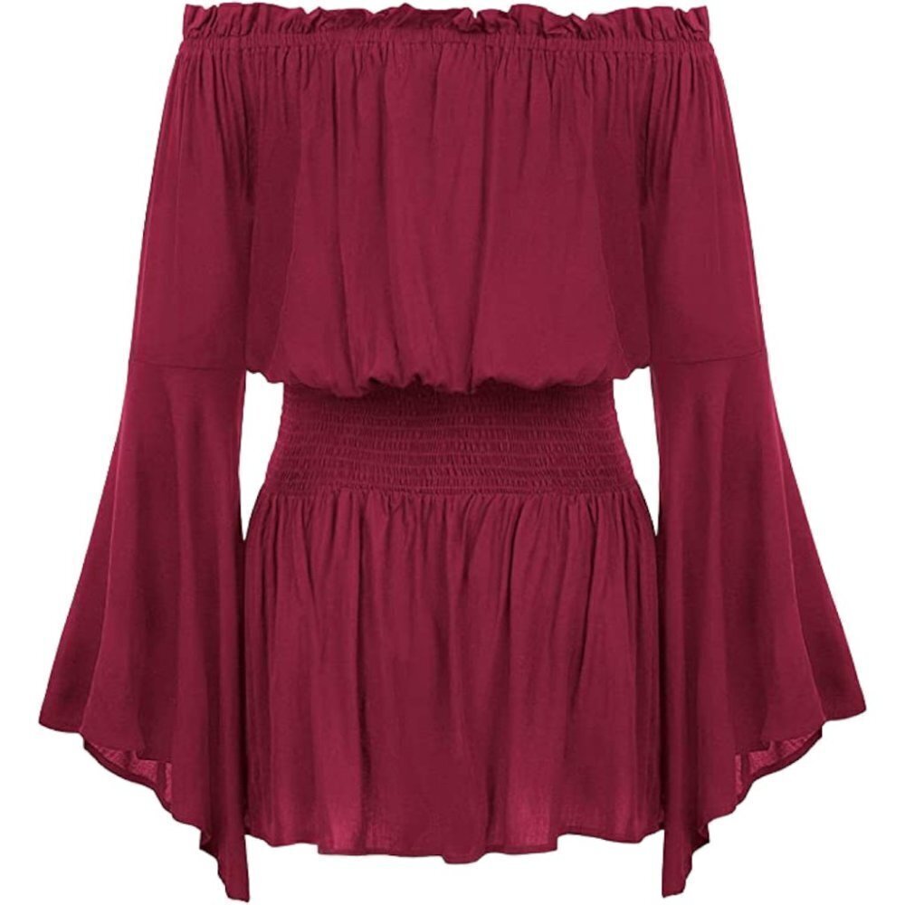 Hanna Nikole Women's Plus Size Blouse Off Shoulder Trumpet Sleeve Peasant Top - Picture 4 of 4